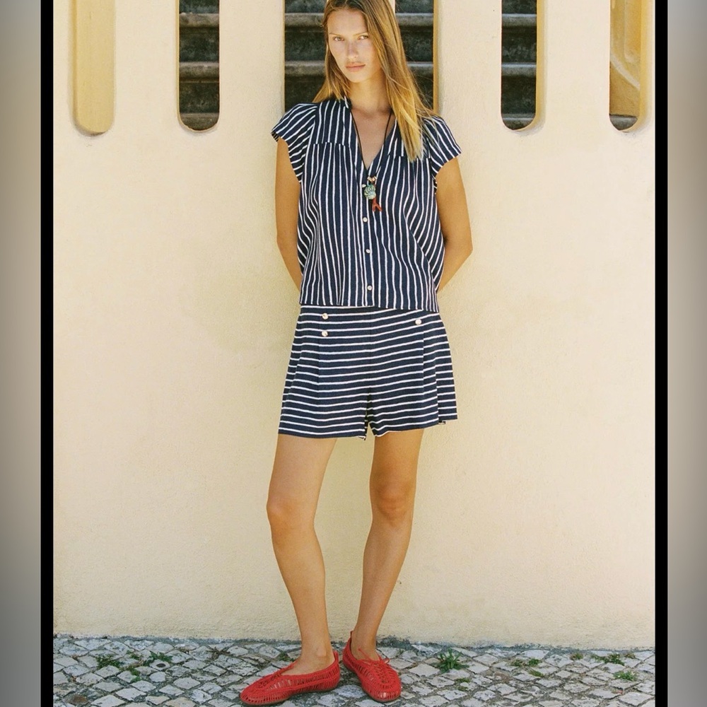 Zara Striped high rise linen Shorts